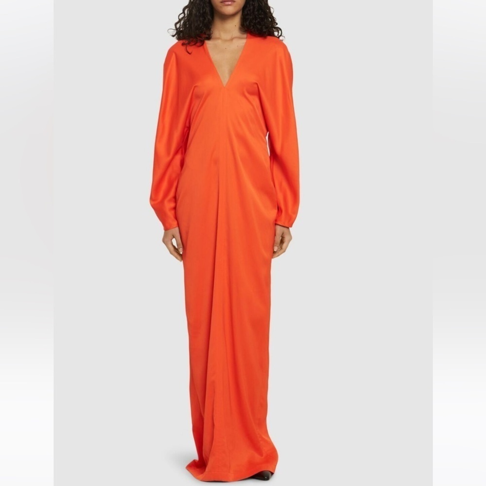 Ferragamo Long Sleeve V Neck Satin Gown - Picture 4 of 14